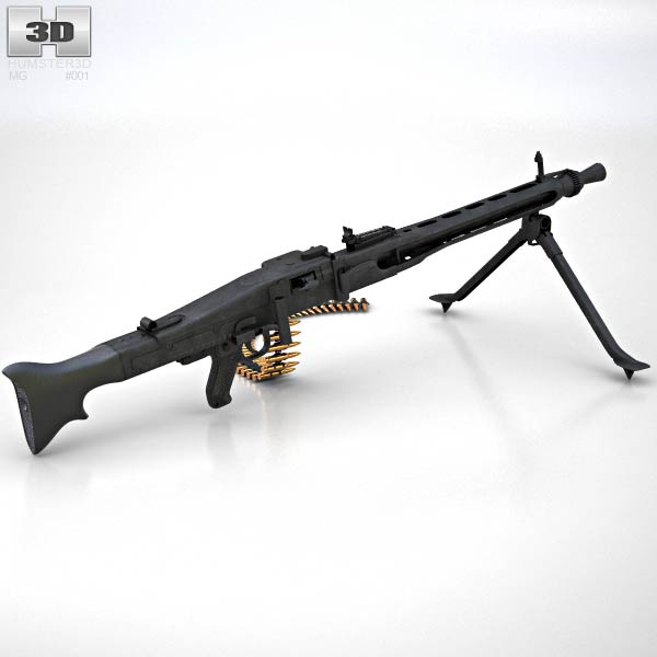 Rheinmetall MG3 machine gun 3D model - Download Machine Gun on