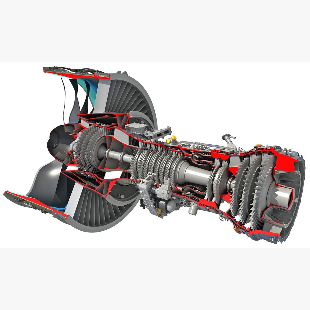 涡扇发动机剖面图 3D模型 - 下载 汽车发动机 开启 3DModels.org
