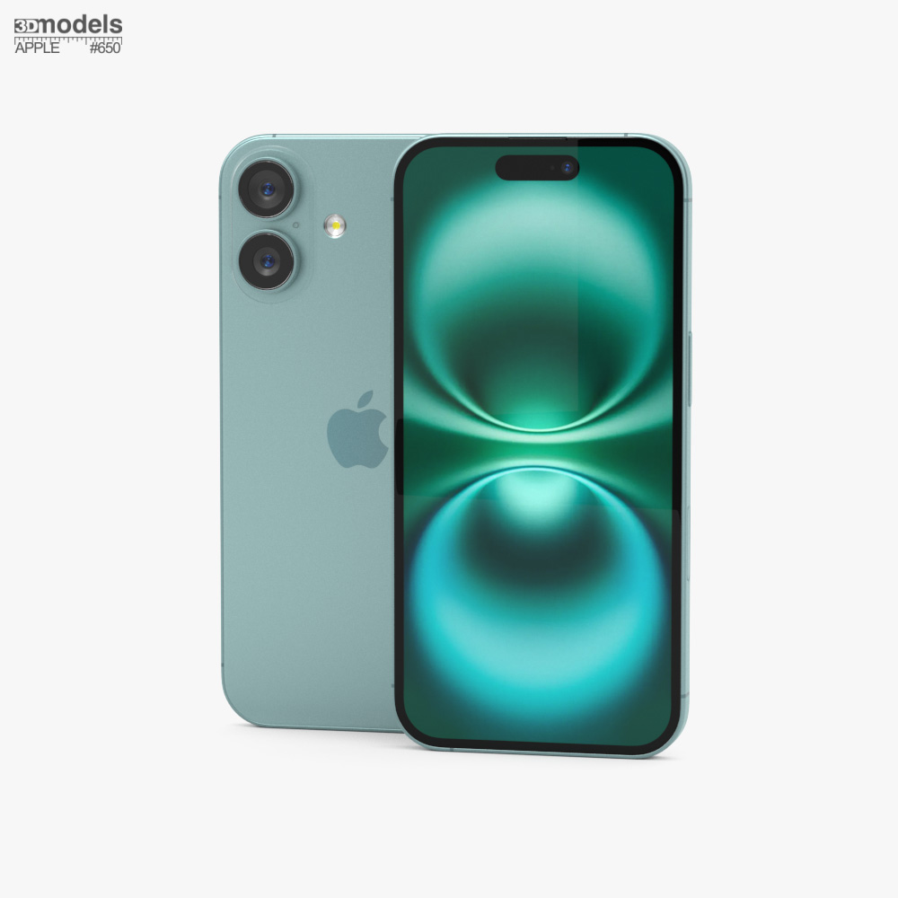 Apple iPhone 16 Turkuaz Renkte 3D modeli - İndir Telefonlar
