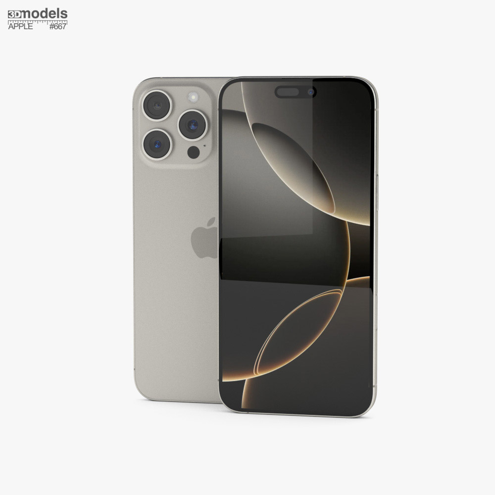 Natural Titanium色 Apple iPhone 16 Pro Max 3D模型 - 下载 智能手机 开启 3DModels.org