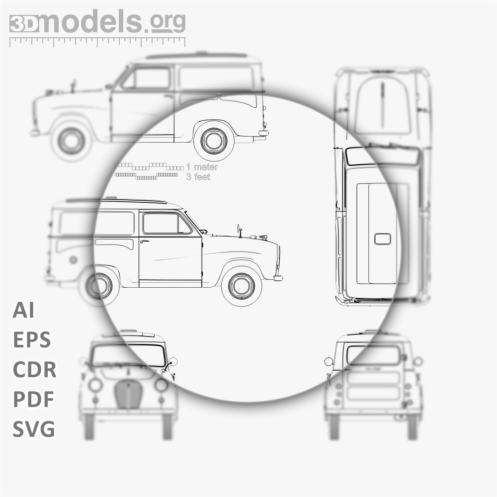Austin A35 Van 1956 Vector Blueprint - 3DModels.org