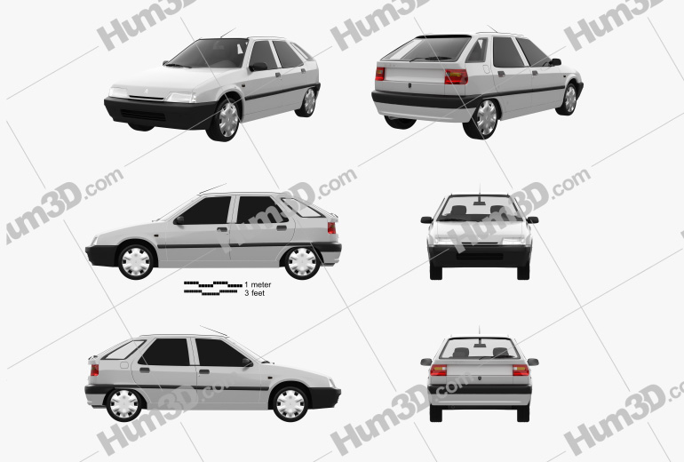 Citroen ZX 5 portes hatchback 1998 Modèle de Plan - 3DModels.org