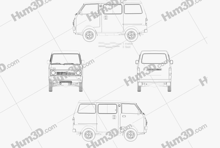 ダイハツ ハイゼット 天津 TJ 110 1981 設計図 - 3DModels.org