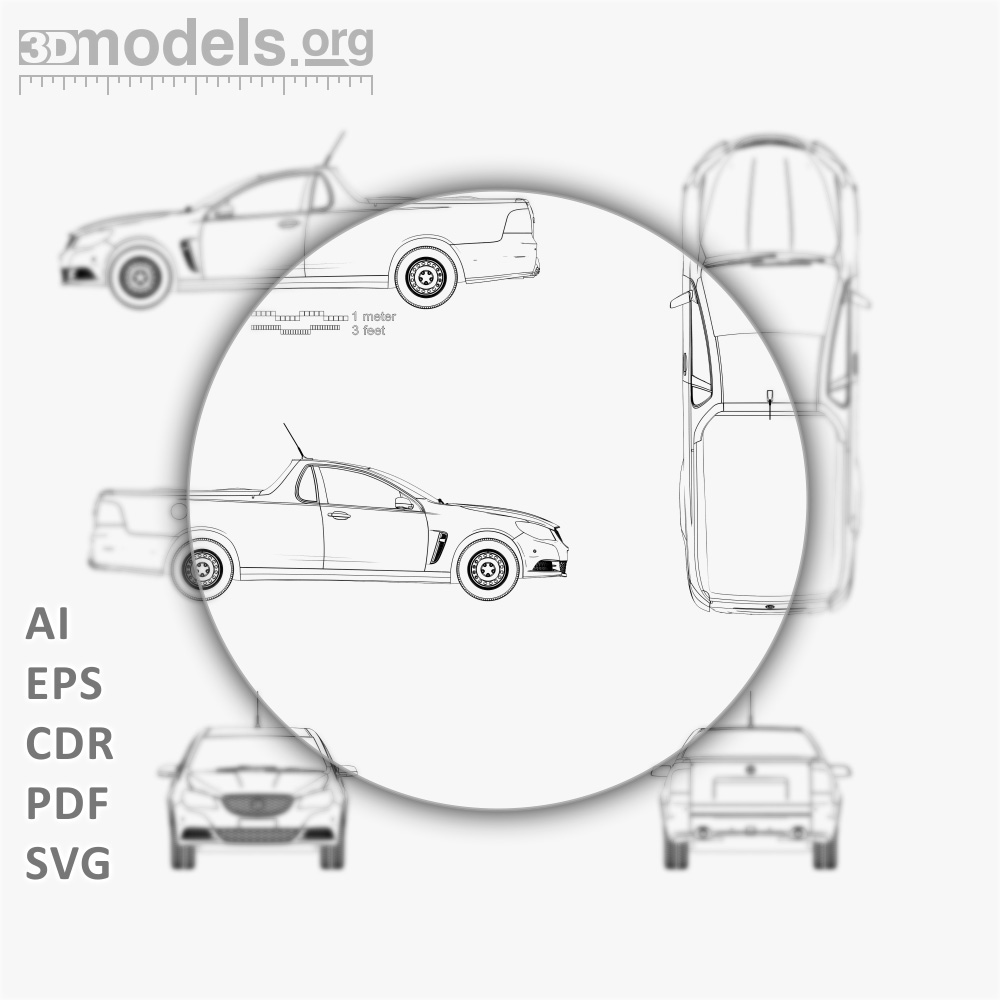 Holden Commodore Evoke ute 2016 Vector Blueprint - 3DModels.org