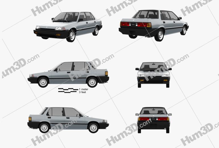 再値下げ（金属製）HONDA CIVIC 小物入れ（オルゴール付き）1983年製 Honda Civic セダン 1983 テンプレート設計図 - 3DModels.org