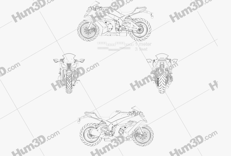 カワサキ ZX-10R 2014 設計図 - 3DModels.org