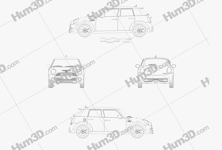 Mini Cooper S 5ドア 2017 設計図 - 3DModels.org