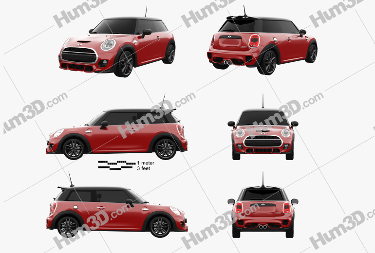 Mini Cooper S F56 硬顶 2018 蓝图模板 - 3DModels.org