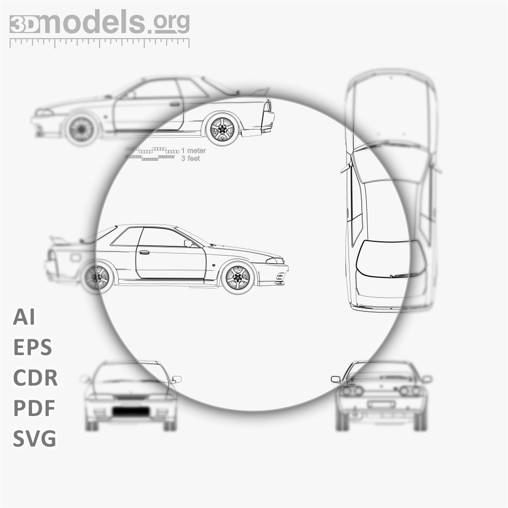 Nissan Skyline (R32) GT-R coupe 1991 Vector Blueprint - 3DModels.org