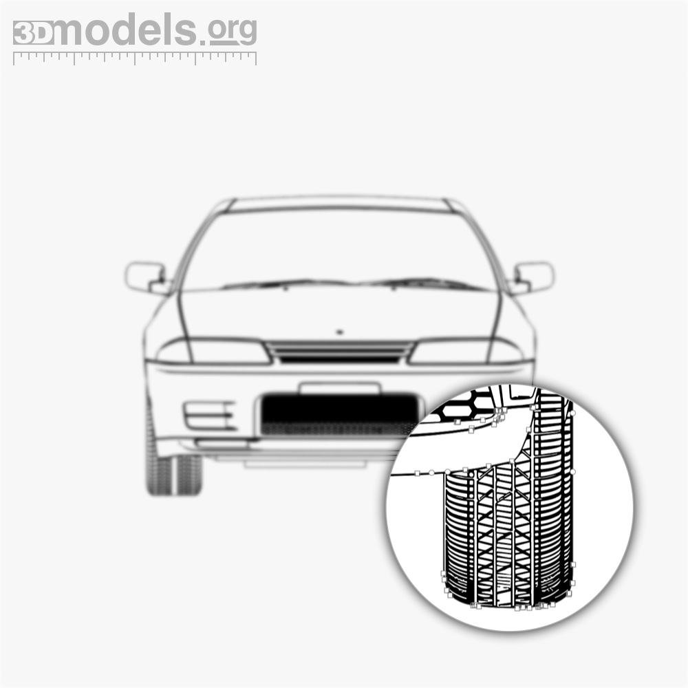 Nissan Skyline (R32) GT-R coupe 1991 Vector Blueprint - 3DModels.org