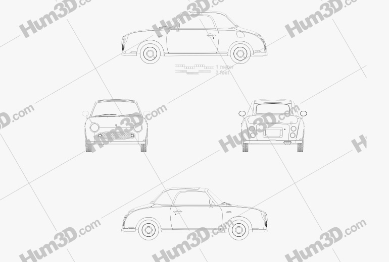 日産 フィガロ 1991 設計図 - 3DModels.org