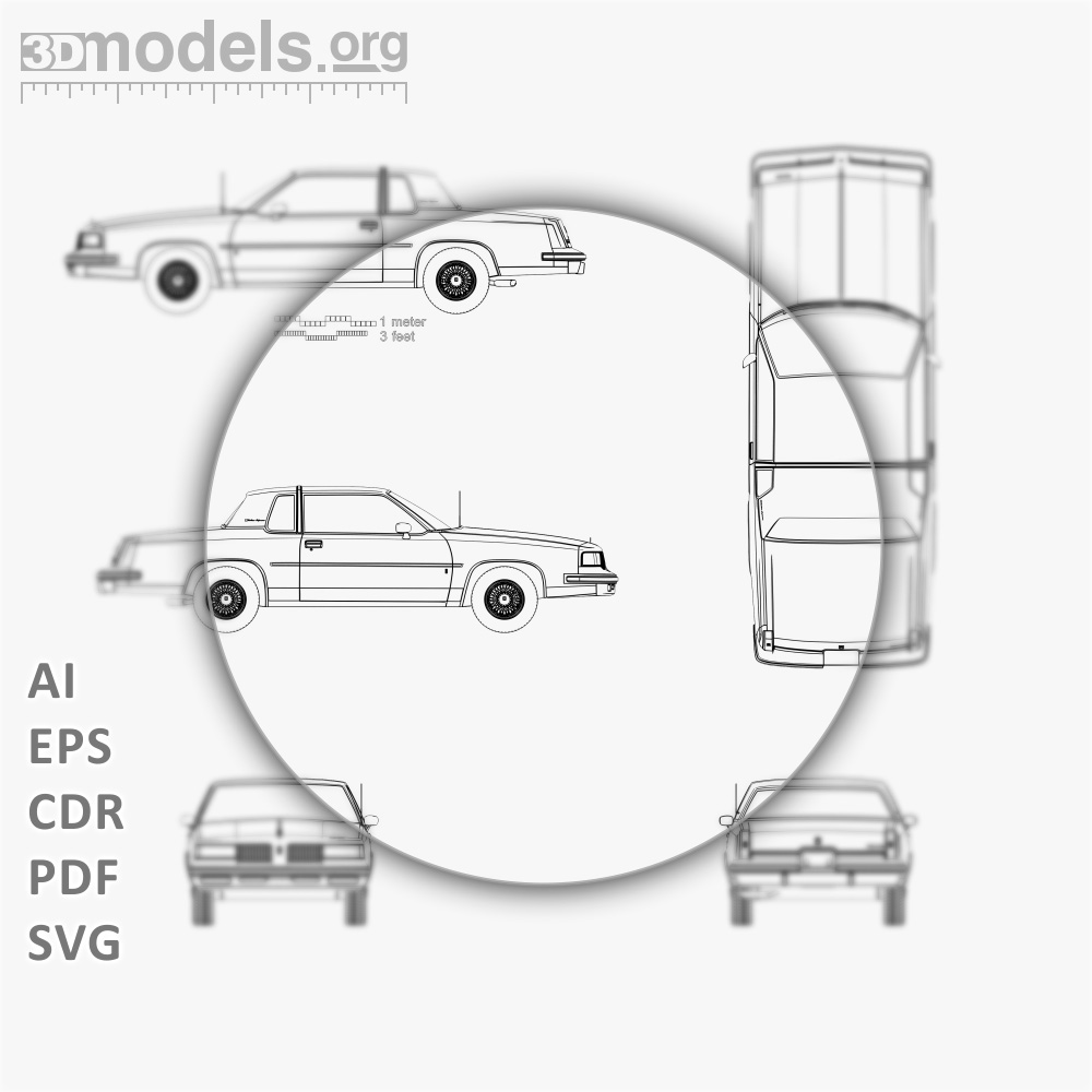 Oldsmobile Cutlass Supreme Brougham coupe 1992 Vector Blueprint