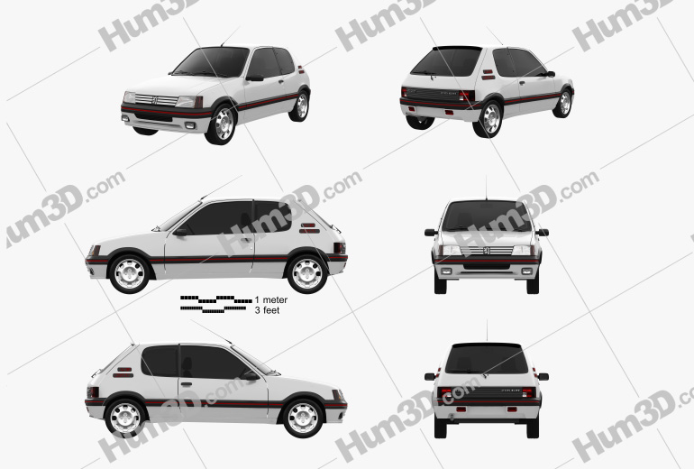 Peugeot 205 3-door GTI 1983-1983 Blueprint Template - 3DModels.org