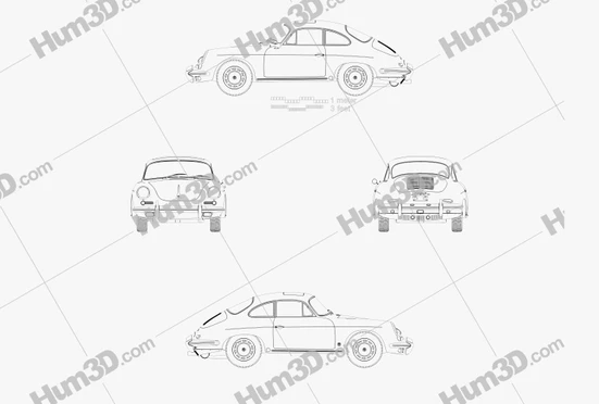 Porsche 356 blueprints Download in PNG - 3DModels.org