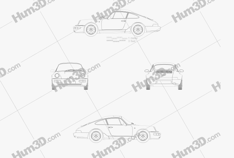 porsche 964 line drawing