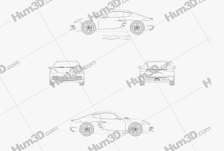 porsche cayman line drawing