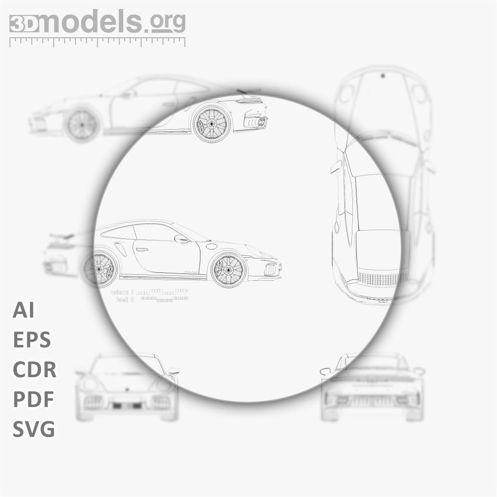 ポルシェ 911 ターボ S (992) 2025 ベクター設計図 - 3DModels.org