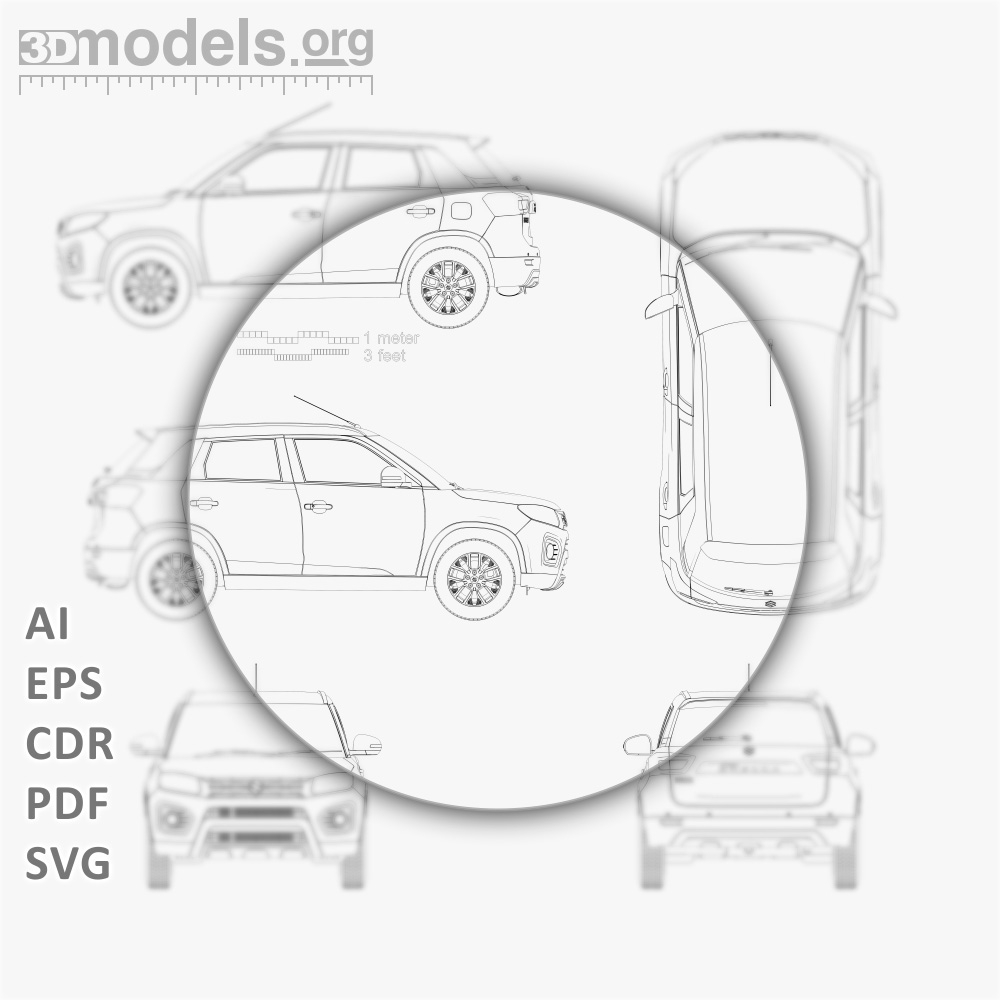 Suzuki Maruti Vitara Brezza 2024 Vector Blueprint - 3DModels.org