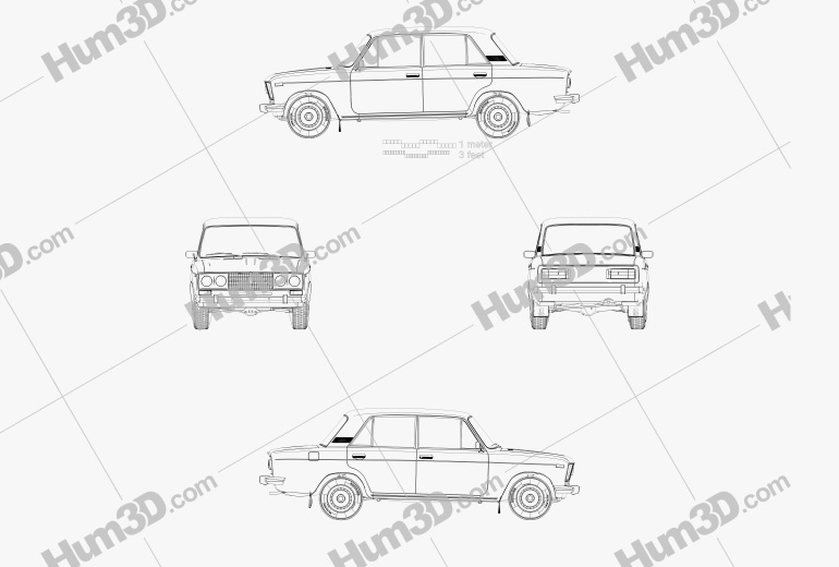 VAZ Lada 2106 1976 Blueprint - 3DModels.org