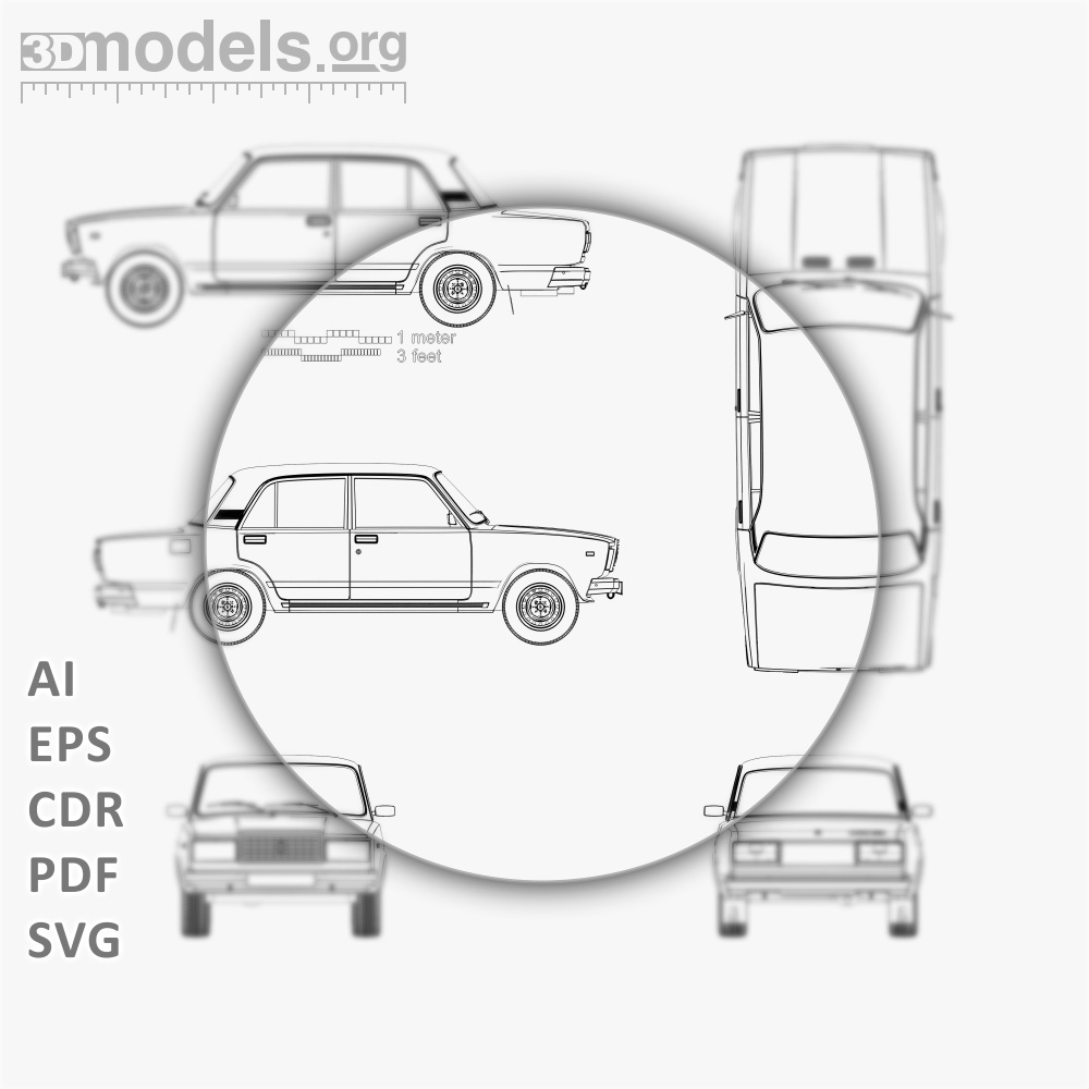 VAZ Lada 2107 2014 Vector Blueprint - 3DModels.org