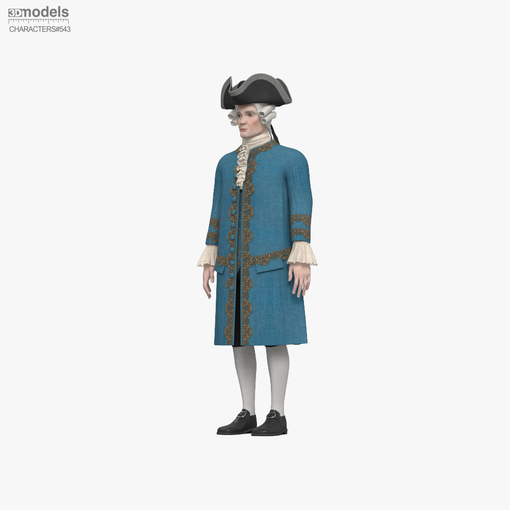 Lalaki na May Asul na Vintage na Damit 3D model - Download Character on ...