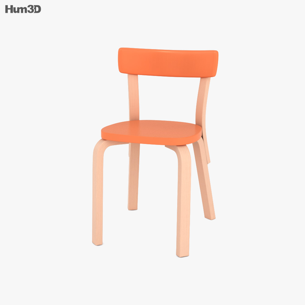 オレンジ座面のArtek 69チェア 3Dモデル - ダウンロード 椅子 オン
