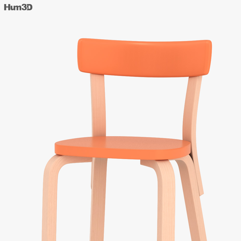 オレンジ座面のArtek 69チェア 3Dモデル - ダウンロード 椅子 オン