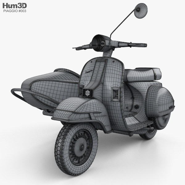 Piaggio Vespa PX 200 Yan Sepet 1998 3D modeli - İndir Motosiklet