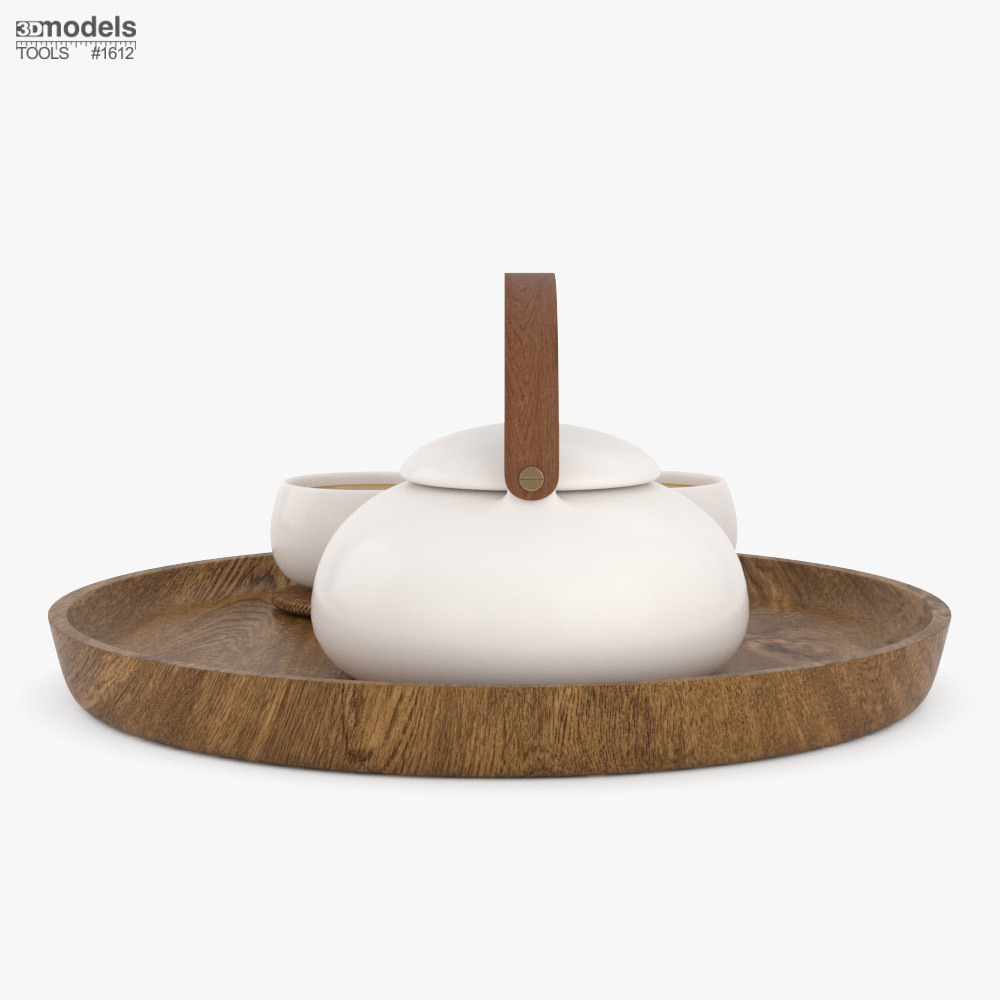 Herbal Tea with Two White Tea Cups and Teapot 3D model - Download ...
