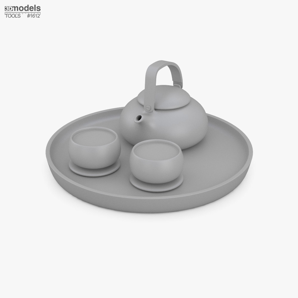 Herbal Tea with Two White Tea Cups and Teapot 3D model - Download ...