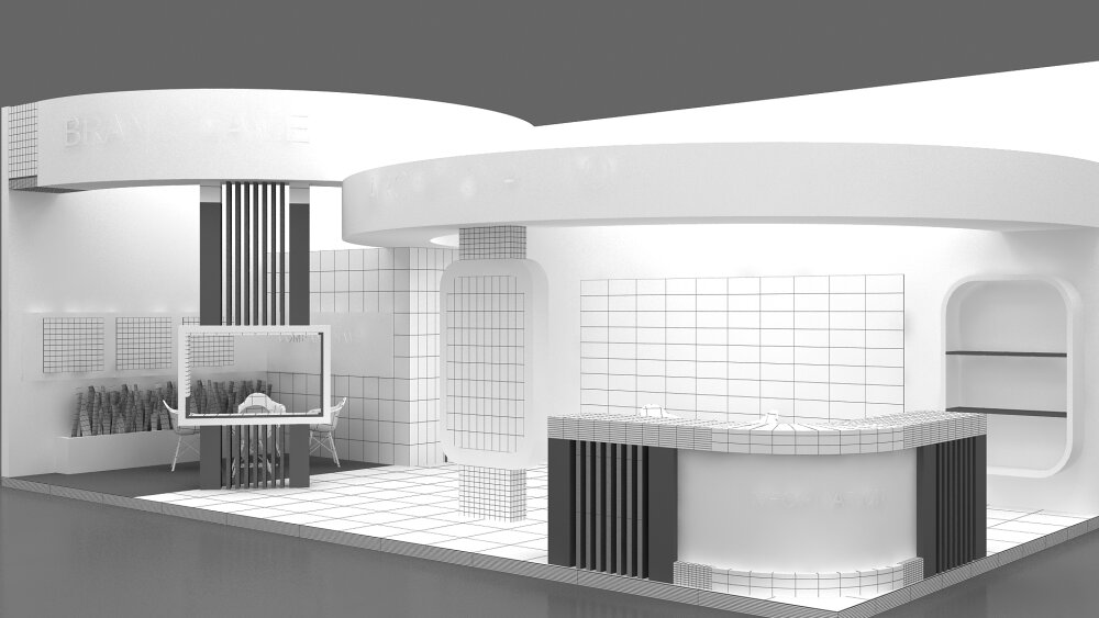 Custom Trade Show Booth with Information Desk and Branding Panels 3D ...