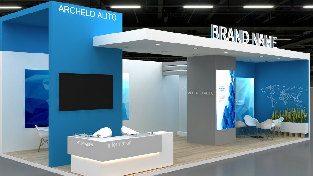 Exhibition Booth Design with Custom Display Features 3D modeli - İndir ...