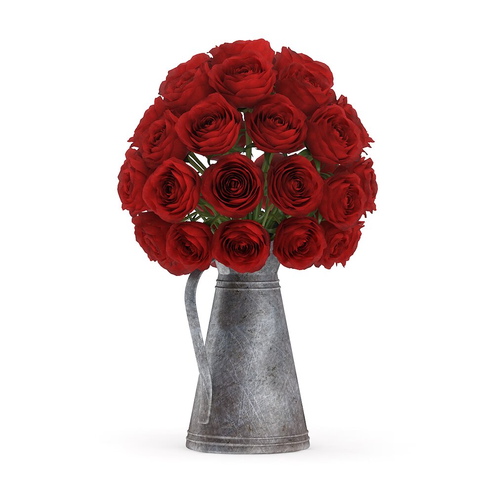 Red Roses in Metal Kettle 3D model - Download Flowers on 3DModels.org