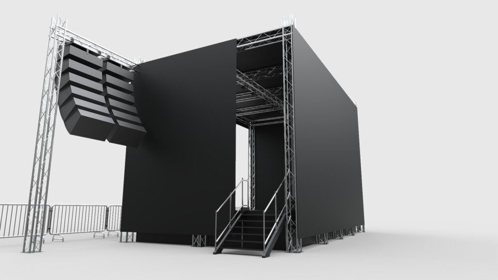 配备LED屏幕和音响系统的便携式户外舞台 3D模型 - 下载 街道元素 on 3DModels.org