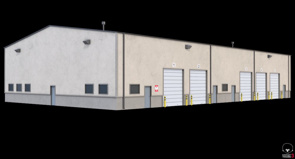 Industrial Warehouse Building with Multiple Loading Bays 3D model ...