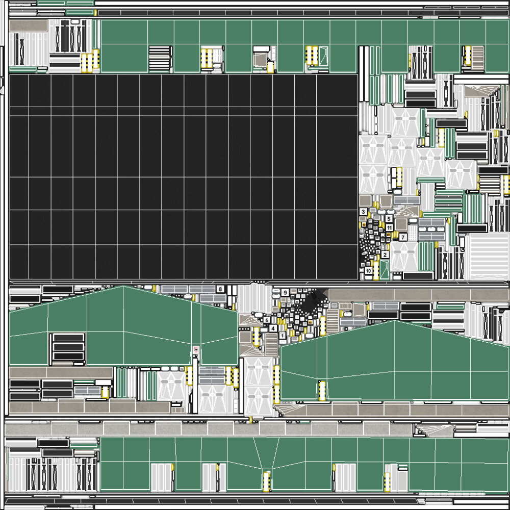 Warehouse Facility with Loading Bays and Green Exterior 3D model ...