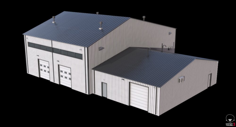 Industrial Warehouse with Loading Dock and Multiple Garage Doors 3D ...
