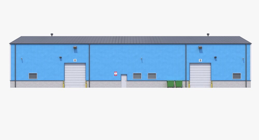 Industrial Warehouse Building with Blue Exterior and Multiple Loading ...