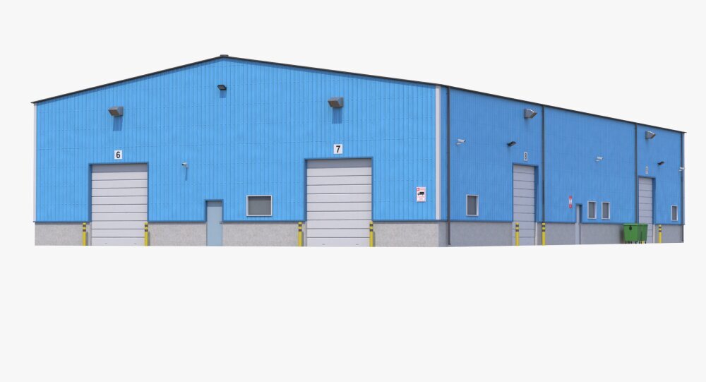 Industrial Warehouse Building with Blue Exterior and Multiple Loading ...