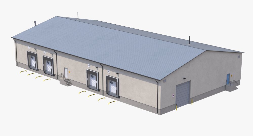 Warehouse Building with Loading Bays and Metal Roof 3D model - Download ...