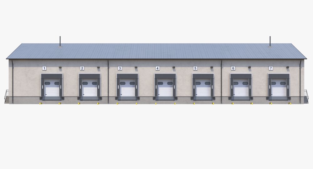 Warehouse Building with Loading Bays and Metal Roof 3D model - Download ...