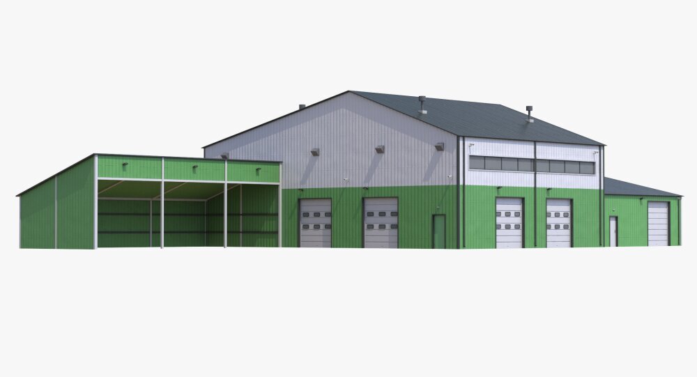 Industrial Warehouse Complex with Attached Green Loading Bay 3D model ...