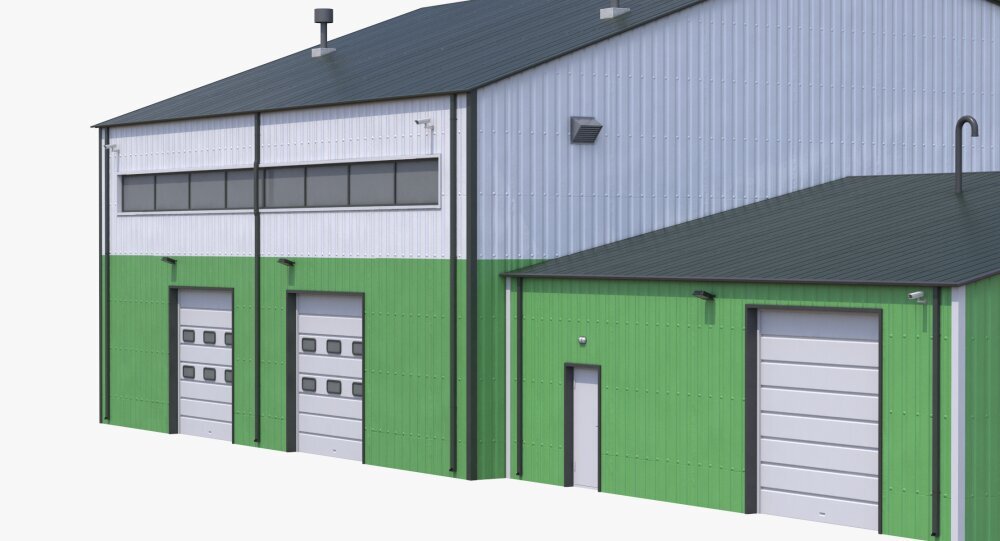 Industrial Warehouse Complex with Attached Green Loading Bay 3D model ...