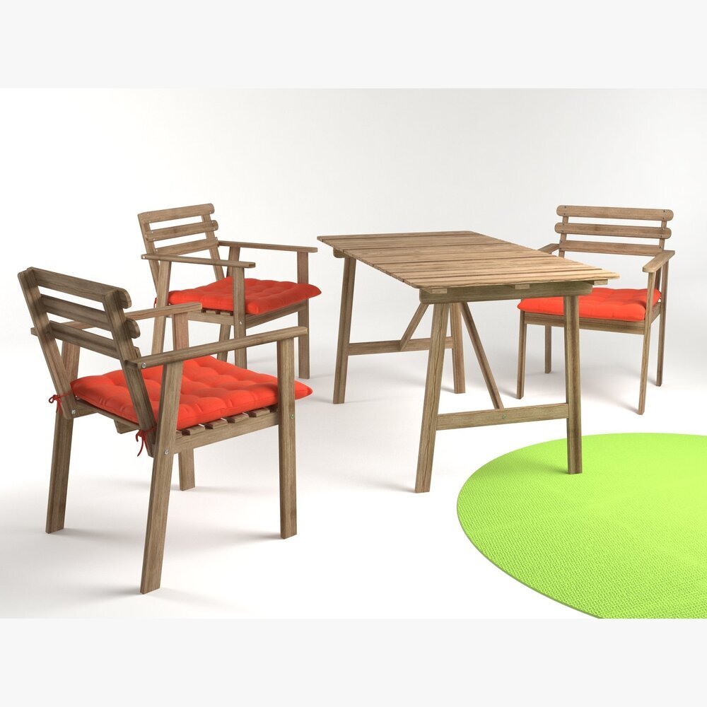 IKEA アスクホルメン 赤いクッション付き屋外テーブルセット 3Dモデル