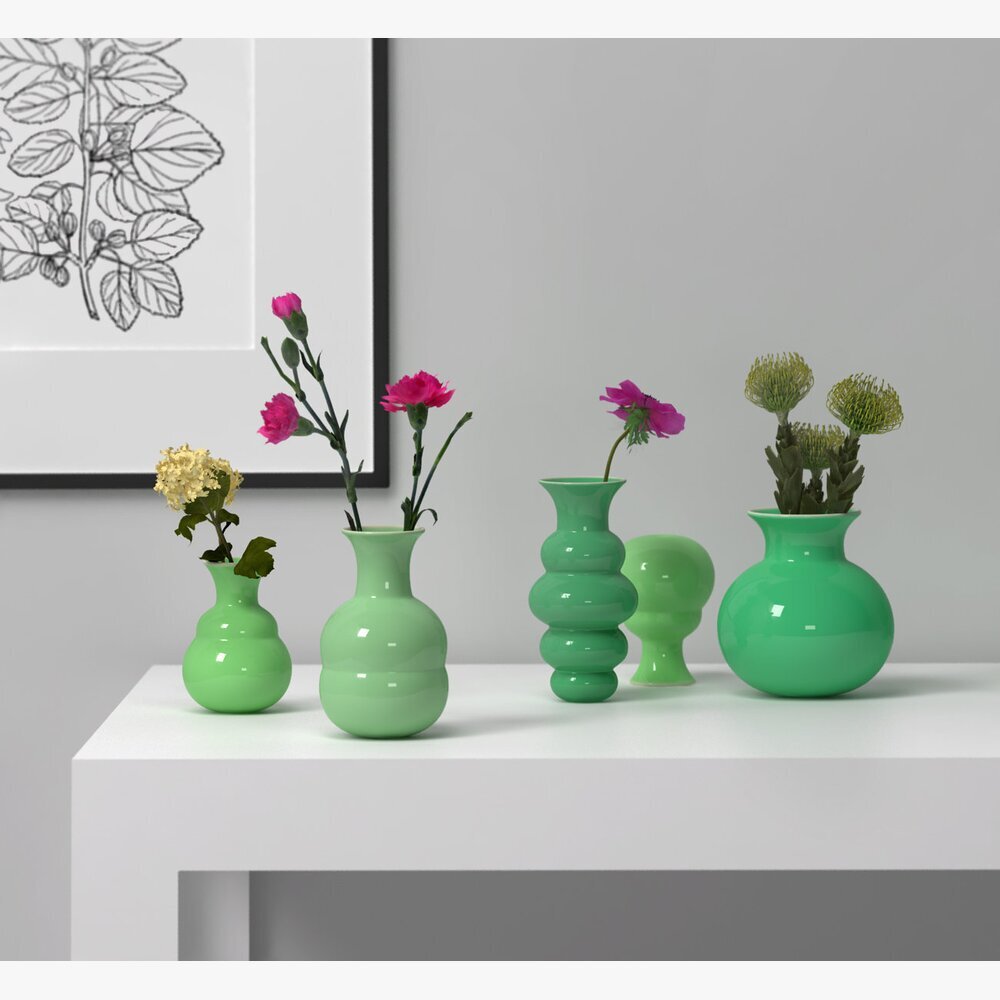 花瓶 緑 陶器 花柄彫刻の緑色陶器花瓶 アンティーク テコ アート 陶器