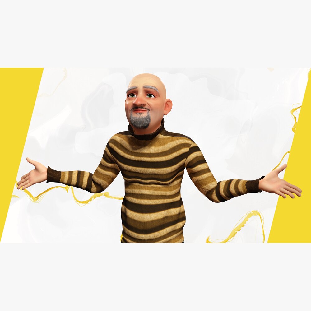 穿条纹毛衣的友善老人角色 3D模型 - 下载 卡通角色 on 3DModels.org