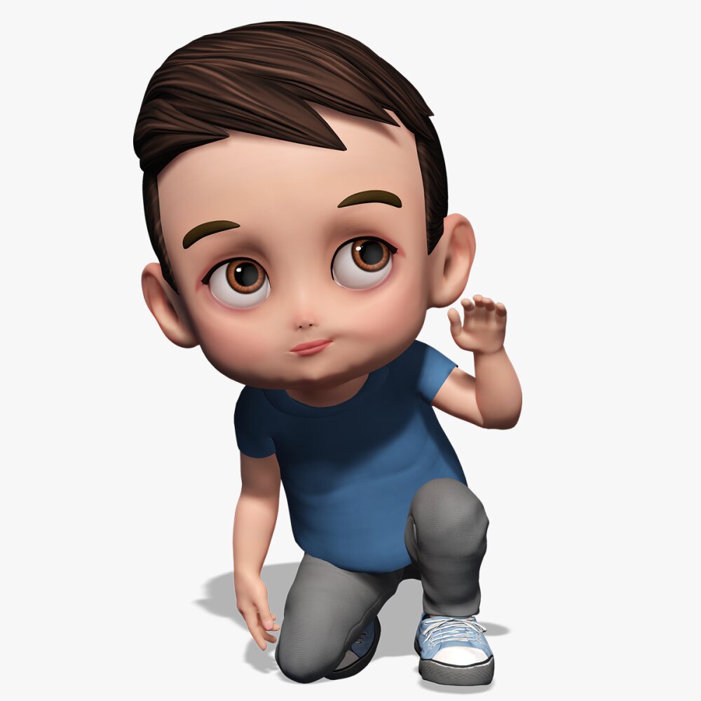 Niño Cartoon Juguetón Con Camisa Azul Modelo 3D - Descargar Personajes ...