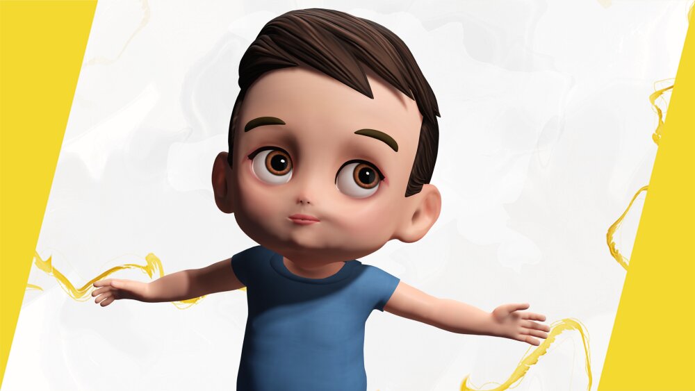 Niño Cartoon Juguetón Con Camisa Azul Modelo 3D - Descargar Personajes ...