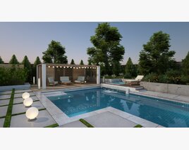 Gazebo Kayu Mewah di Tepi Kolam Model 3D
