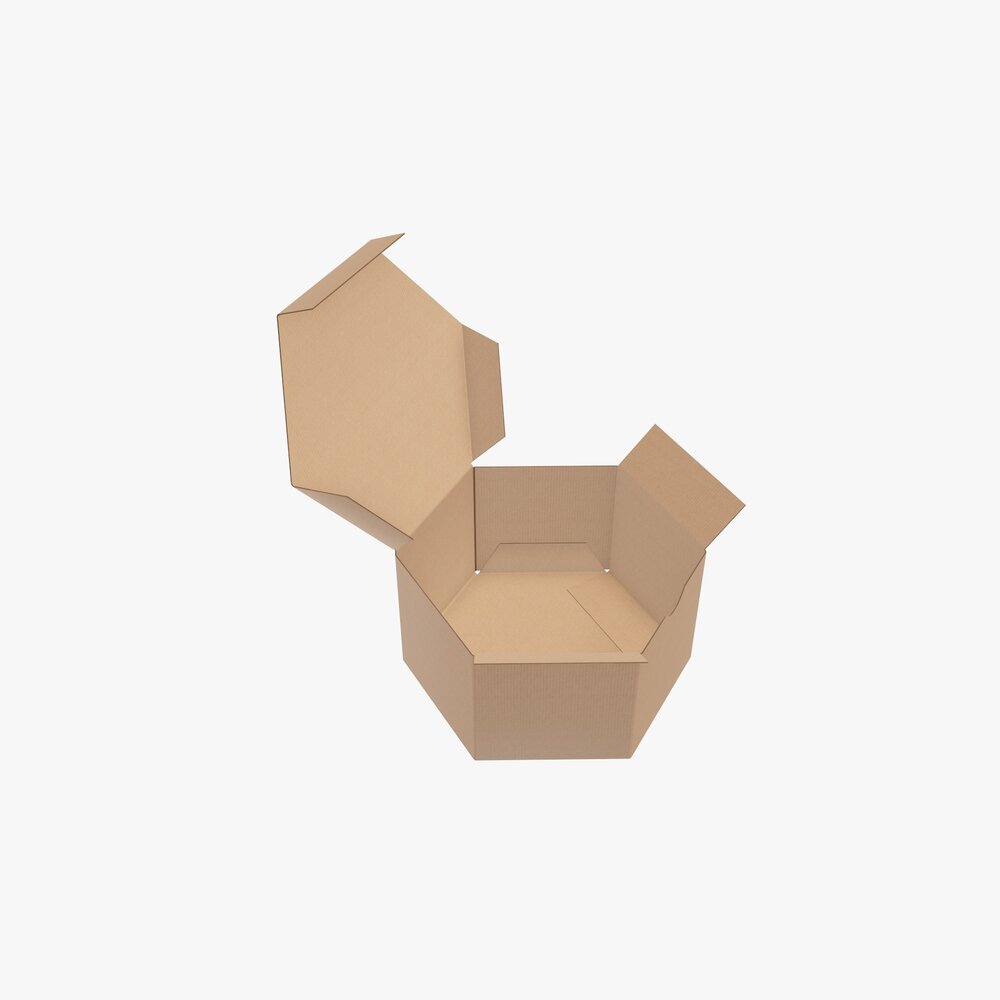 六角形瓦楞纸板开口盒 3D模型 - 下载 食品包装模拟图 开启 3DModels.org